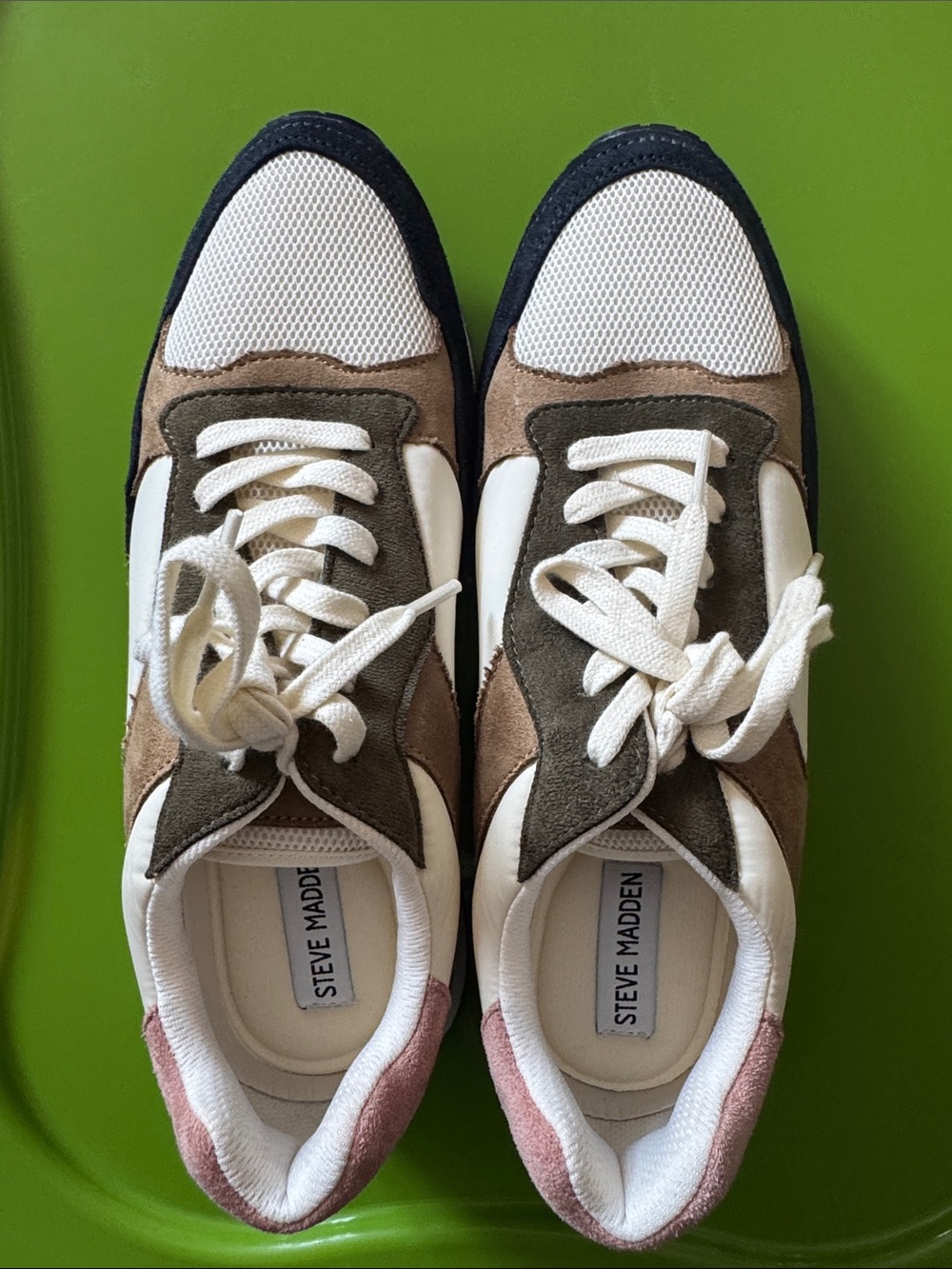 Steve Madden Women’s Suede & Mesh Sneakers White/Olive/Tan/Pink/Navy